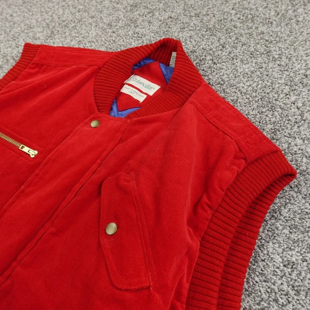 VTG St Johns Bay Vest Mens LT Red Corduroy Sleeveless Bomber‎ Full Zip Outdoor